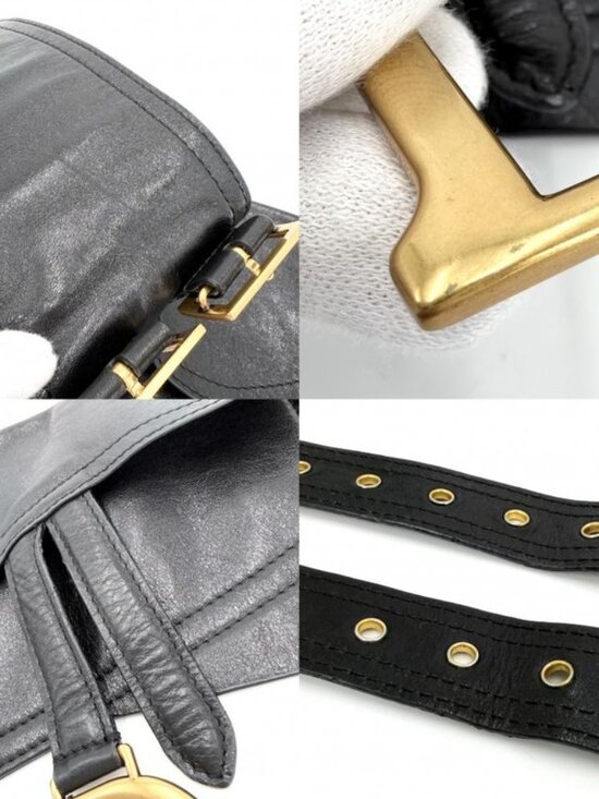 Dior Waist Bag Saddle Belt Bag Leather Black Gold - Picture 5 of 6